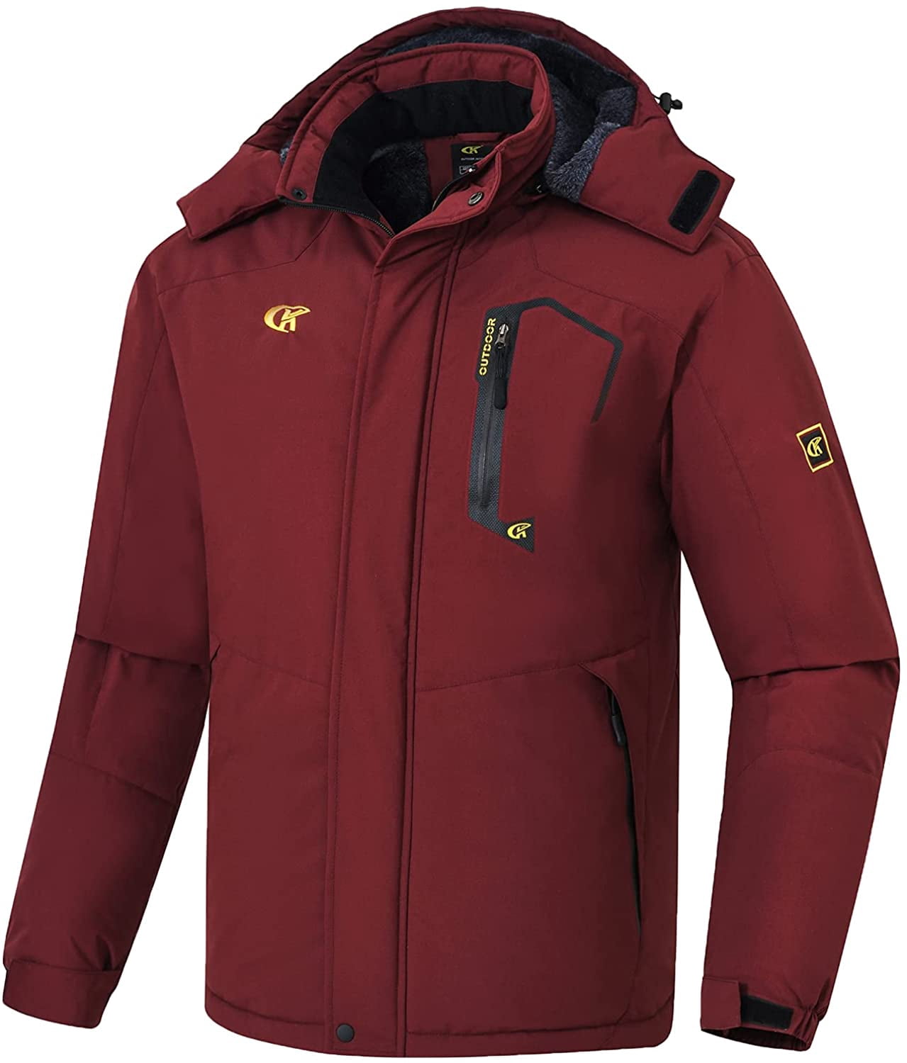 Tyhengta Men's Waterproof Ski Jacket Warm Winter Snow Coat Mountain Windbreaker Hooded Raincoat Burgundy XXL