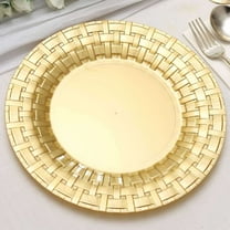 Efavormart Set of 10 - 10" Gold Round Disposable Plastic Dinner Plates With Basketweave Rim for Weddings, Birthdays, Parties, Gathering, Graduation Ceremonies, Special Events