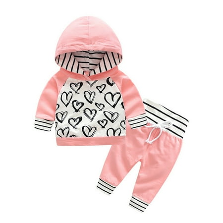 

Maxcozy Newborn Toddler Baby Girl Love Heart Hoodies Tops + Pants Long Sleeve Outfit Set