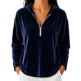 thumbnail image 2 of tarylea Velour Hoodies for Women Long Sleeve Half Zipper Pullover Tops Casual Loose Fall Plain Tops, 2 of 5