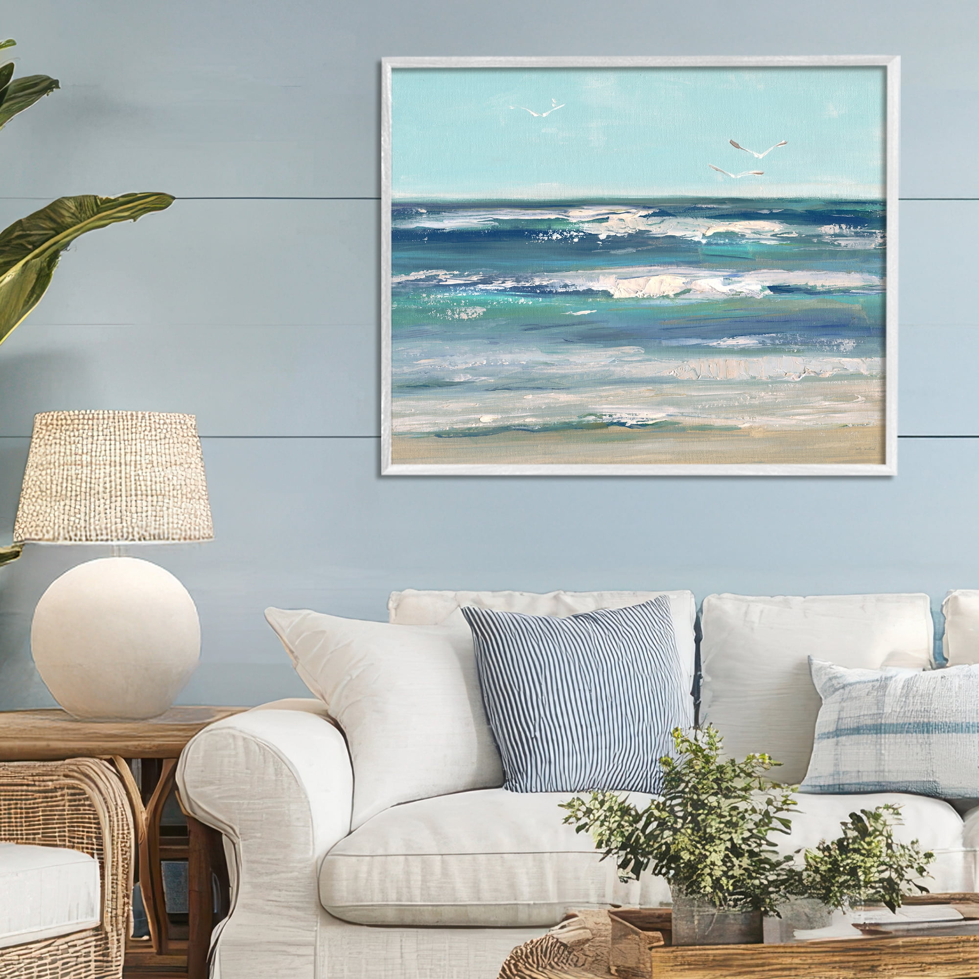 Stupell Industries Seagulls over Rolling Waves White Framed Giclee Art, design by Sally Swatland