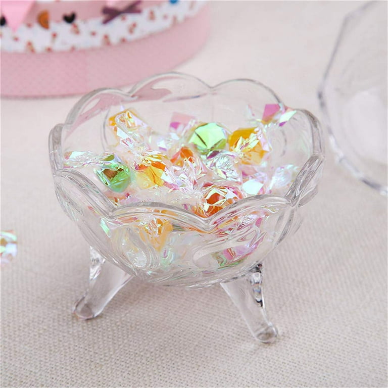 2 Pcs Glass Candy Jar with Lid Decorative Candy Bowl Crystal Covered Storage Jar, Size: Small