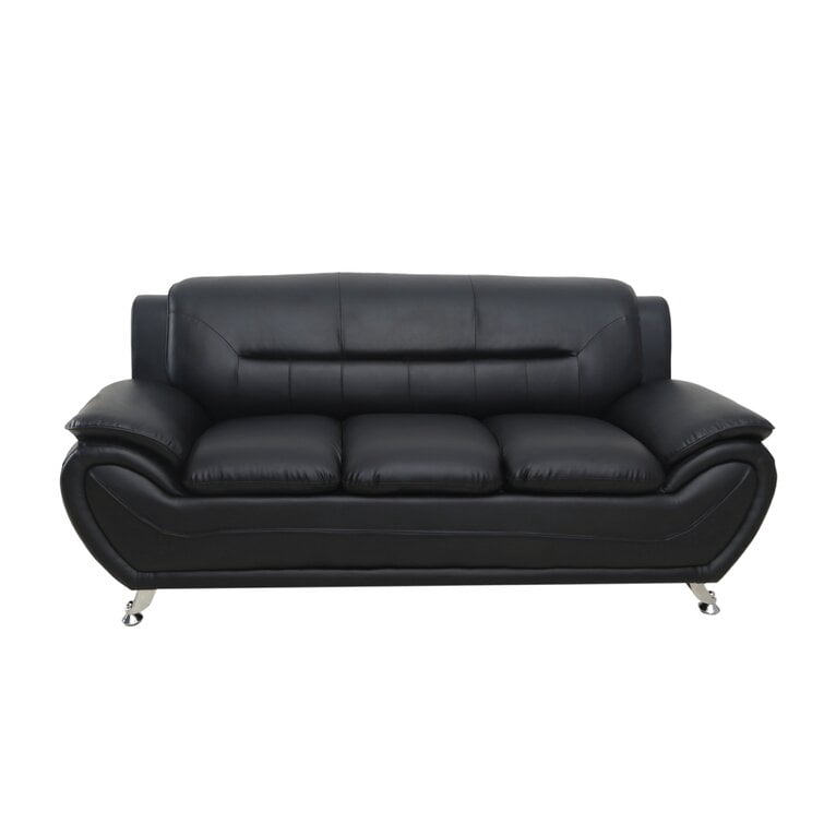 Uspridefurniture Sanuel 79.2" Faux Leather Pillow Top Arm Sofa,Black
