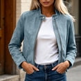 thumbnail image 7 of Faux Suede Zip-Up Cropped Jackets For Women Fall Collared Long Sleeve Trendy Casual Loose Coats With Pockets S-XXL, 7 of 7