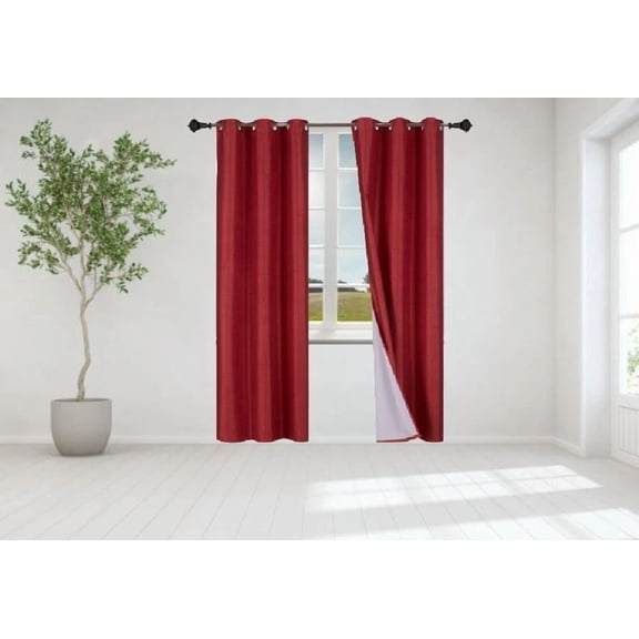 Gorgeous Home Linen 2pc Set Silver Grommet Blackout Window Curtain 95" length x 35" width each pc Burgundy Color