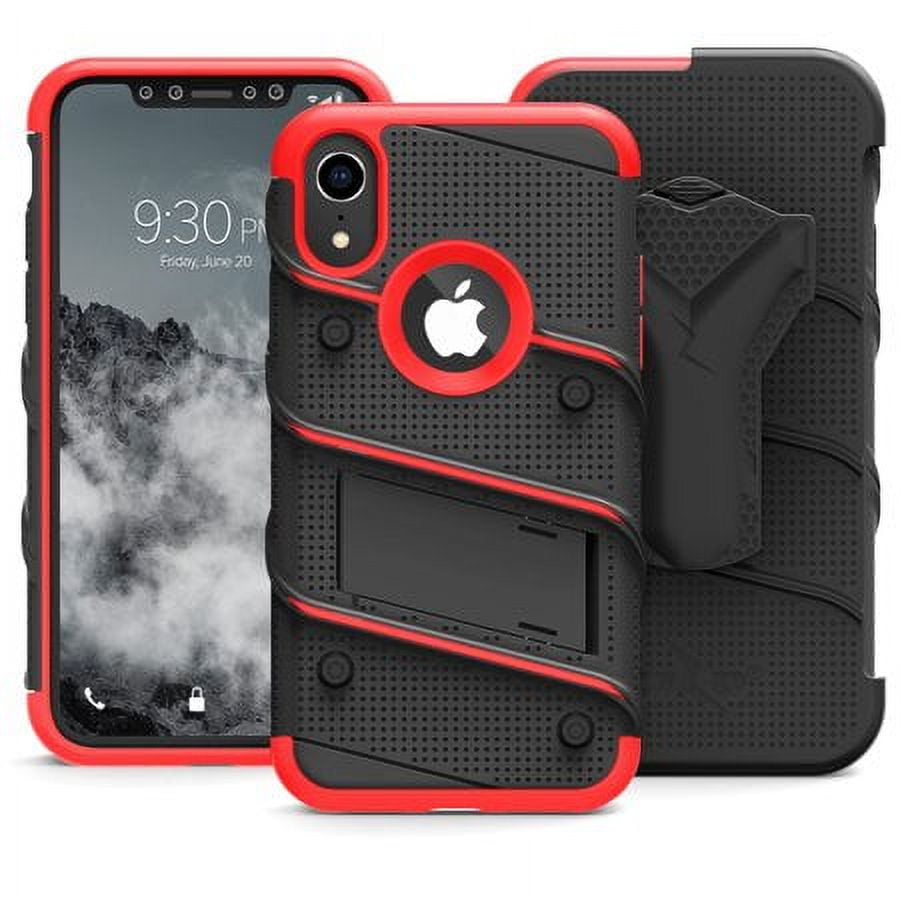 ZIZO BOLT Series for iPhone XR Case Military Grade Drop Tested with Tempered Glass Screen Protector Holster and Kickstand BLACK RED