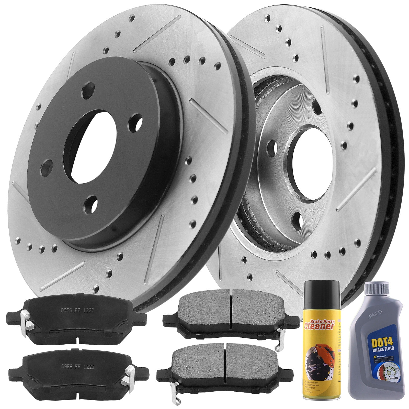 Front Drilled & Slotted Brake Rotors & Ceramic Brake Pads w/Cleaner & Fluid Fit 20052010 Chevy