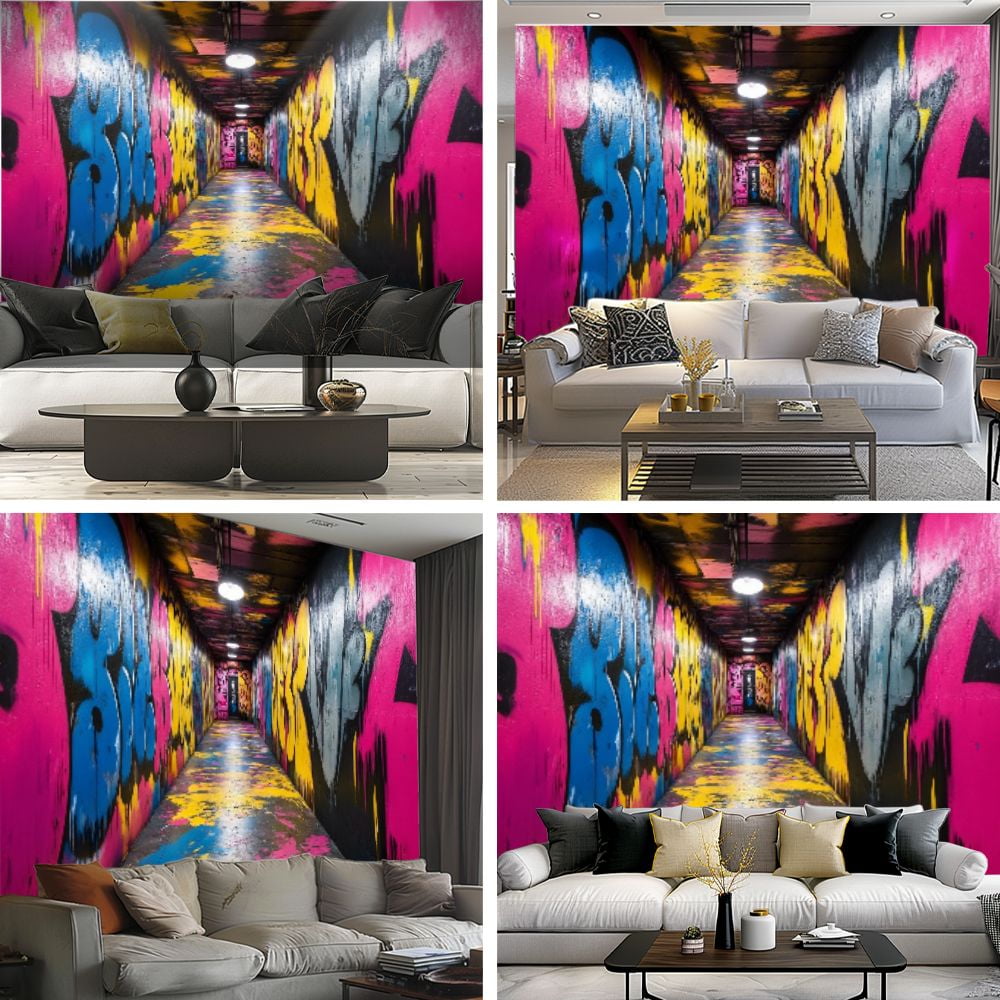 Peel and Stick Wallpaper Street Graffiti Colorful Graffiti Hip Hop Doodle Photo Neon Pink Modern Art Wall Mural Decor Self Adhesive and Removable 69in x 98in