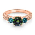 thumbnail image 2 of Gem Stone King 18K Rose Gold Plated Silver Green Mystic Topaz London Blue Topaz and White Moissanite Engagement Ring for Women (2.04 Cttw, Gemstone, Round 7MM and 4MM, Size 5), 2 of 3