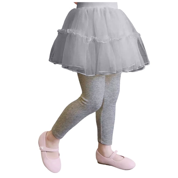 Petalier Tutu Skirt Leggings for Girls Toddler Leggings with 3-Layer Tulle Skirt Attached Soft Kids Princess Pants 2-8 Years (Grey, 7-8 Years)