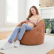 Big Joe Joey Large Bean Bag Chair for Kids/Teens, Faux Leather Lounge Chair with On-The-Go Handle, Camel