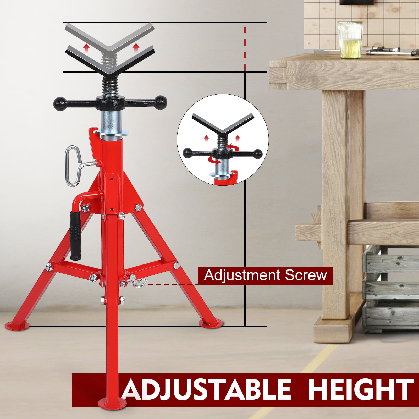 Acekid V Head Pipe Stand, Adjustable Height 28-52", Foldable Pipe Jack Stand, 2500 LB Capacity, Pipefitters Welding Stand