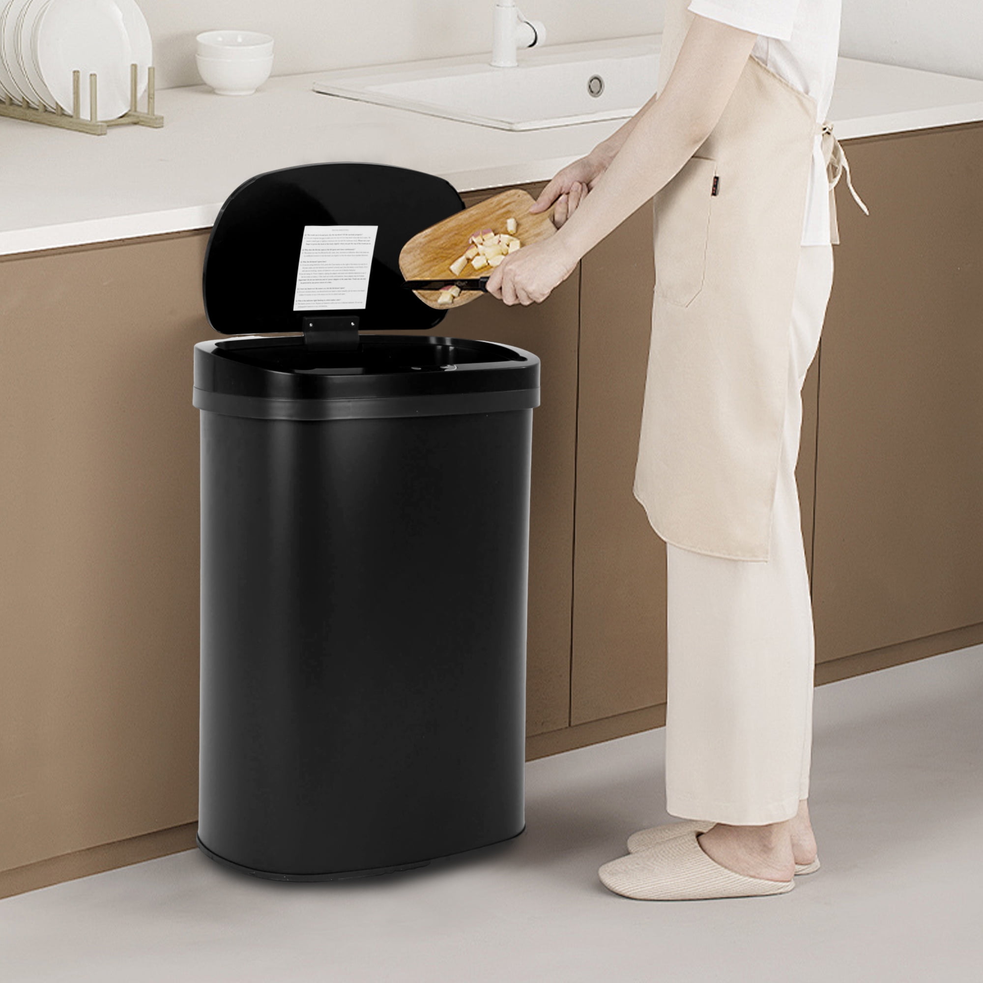 YRLLENSDAN 13 Gallon Trash Can Motion Sensor Trash Can Automatic Trash Cans Touchless Stainless Steel Kitchen Trash Can with Lid Kitchen Garbage Can for Bathroom Bedroom Home Office, Black