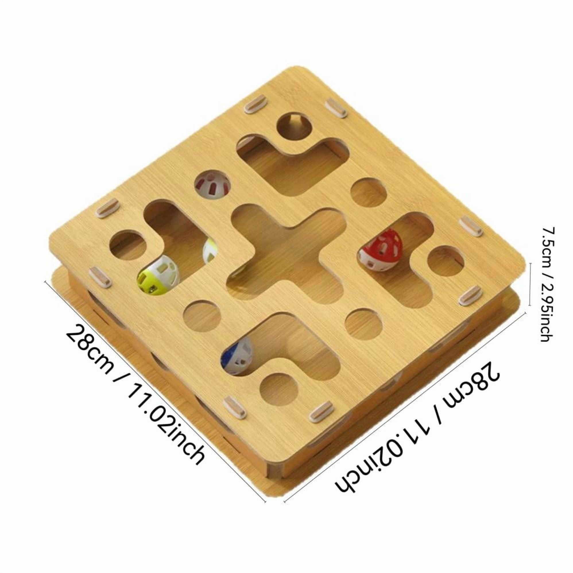 COM1950s Cat Puzzle Box, Interactive Maze Toy for Indoor Cats, Wooden Brain Game for Treat Hunt, Mental Enrichment Activity for Feline Play