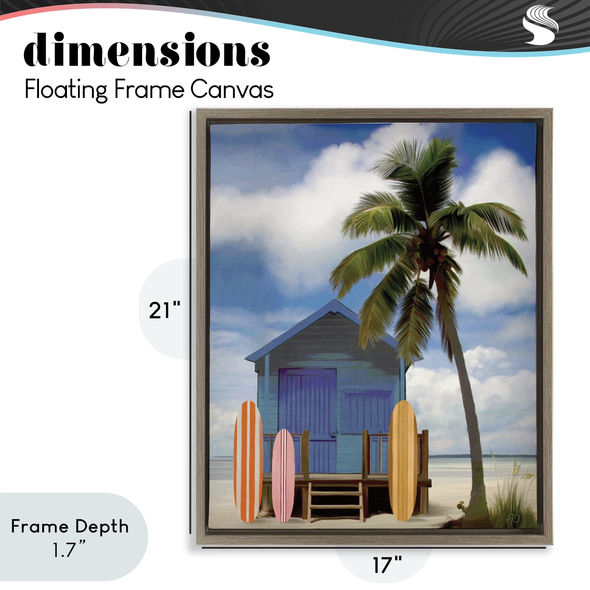 Stupell Industries Palm Overhanging Surf Shop Brown Framed Floater Canvas Wall Art, design by Lisa R Dumm