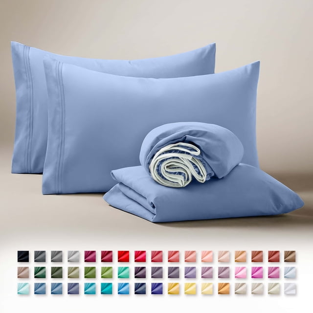 Clara Clark Juego de Sábanas Individual, Lujo 3 Piezas con Bolsillos Profundos, Ropa Cama Infantil Microfibra Ultrasuave, Azul Tranquilo