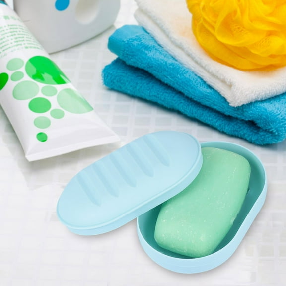 IBASETOY 8 Pcs Travel Size Soap Container Blue Plastic Dish for Adults Bathroom Use