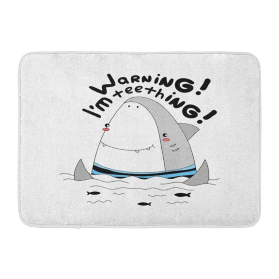 SIDONKU Simple Cute Sweet Smiling Little White Shark in Stripped Sailor Waves Ocean Black Fishes for Wall Text Doormat Floor Rug Bath Mat 23.6x15.7 inch