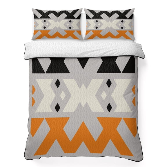 Quilt Sets King Size Geometric Abastract Lines Comforter Set Soft Bedspread Coverlet 3 Pieces Black Orange Modern Art Quilted Bedding Set with 2 Pillowcases Thin Comforter Bed Cover 96x106 Inch