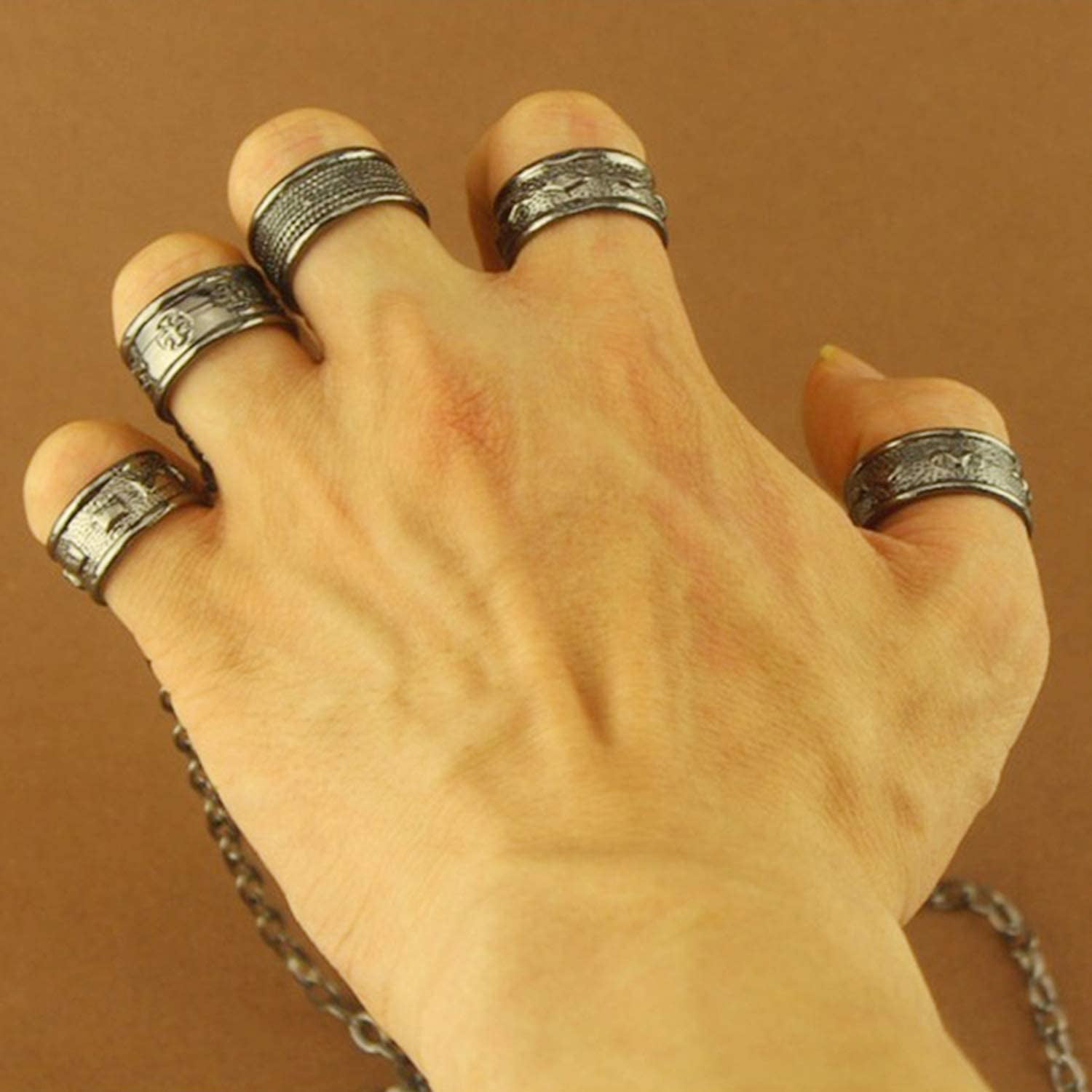 Kurapika Cosplay Chains Five Finger Rings Kurapika Bracelet for Halloween
