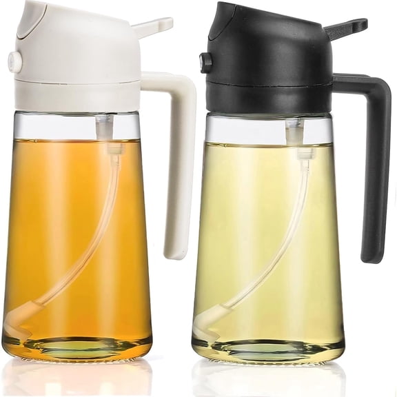 MUCHENGGIFT 2 Pack Oil Dispenser Bottle, 16 Oz Glass Oil Sprayer 2 in 1 Olive Oil Dispenser for Kitchen, Leak-proof Glass Oil Bottle for Cooking, Salad, Air Fryer, Salad, Frying, BBQ