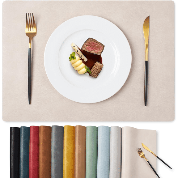Vinyl Placemats Set of 4 - 12×17 Inch - Faux Leather 100% Waterproof Oil-Proof Wipeable PU Place Mats, Heat Resistant Reversible Table Mats for Kitchen, Dining, Outdoor