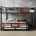 thumbnail image 3 of Bellemave Twin over Full Size Bunk Bed L-shaped Metal Low Bunk Bed with Guardrails and Ladder Junior Floor Bunk Bed Frame  (Black), 3 of 10