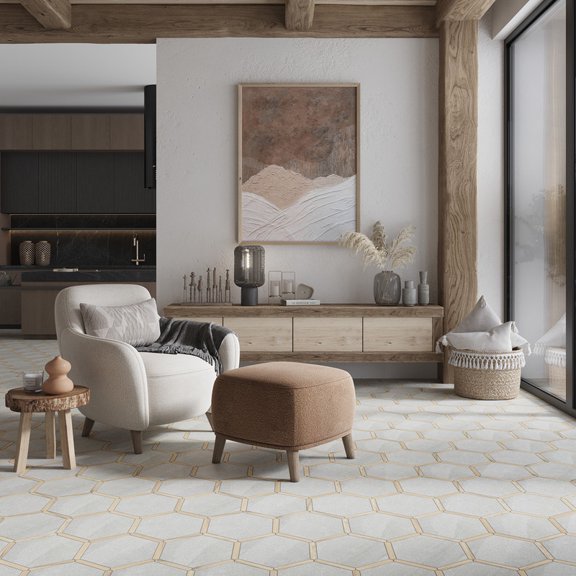 Apollo Tile Aureole 8.66 in. x 9.84 in. Matte Cloud Gray and Brown Porcelain Hexagon Wall and Floor Tile (8.07 sq ft/case) - 18 Sheets