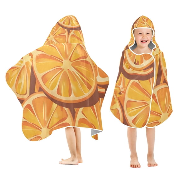 Orange Fruit Kids Hooded Beach Towel Baby Bath Poncho Towels with Hood Absorbent 50"x23.5" for Pool Swimming