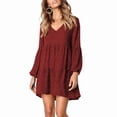 thumbnail image 3 of Womens Tunic Dress Long Sleeve V Neck Casual Loose Flowy Swing Shift Dresses Red Polka Dots M, 3 of 9