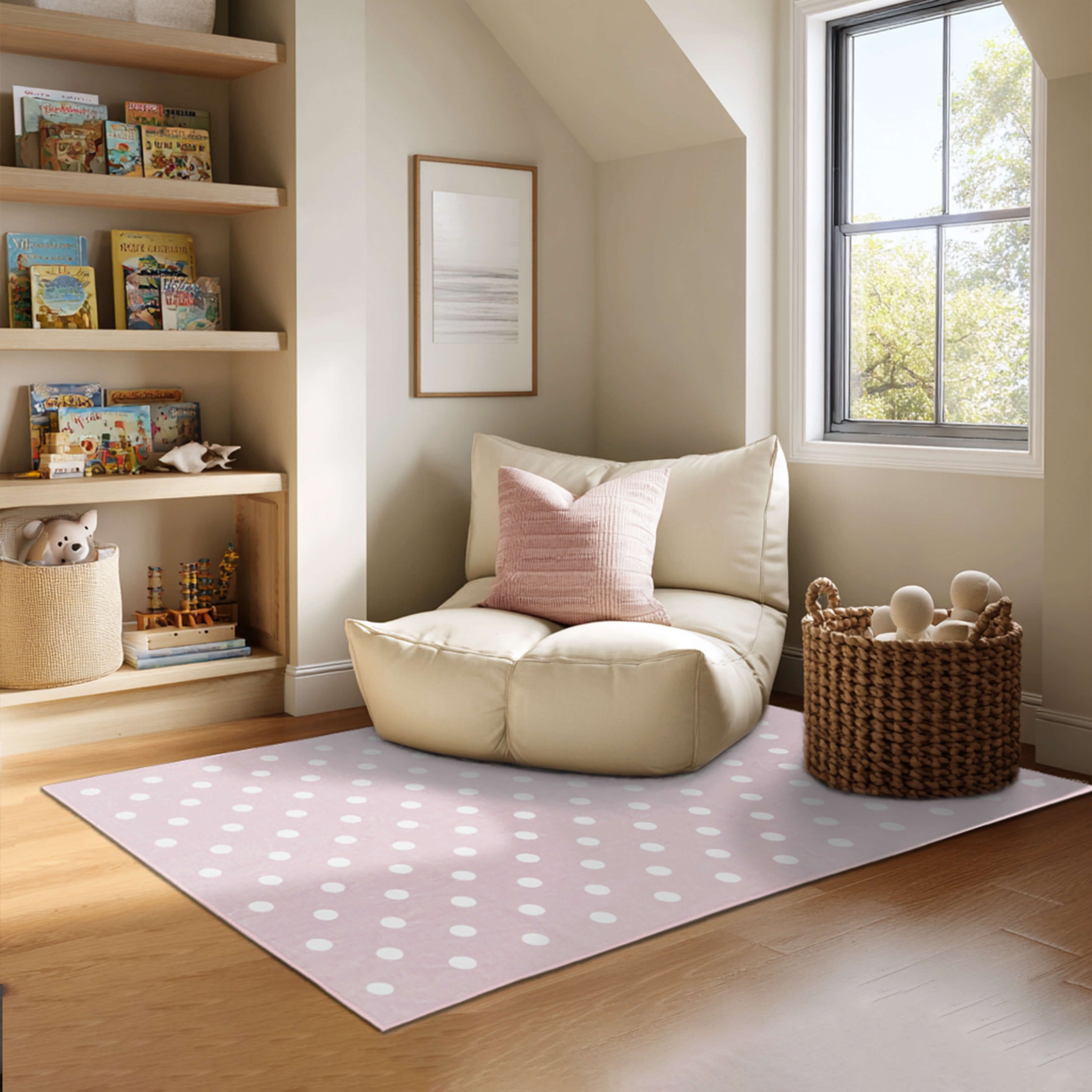 Mohawk Home Kids Collection Polka Dots Low Pile Stain/Fade Resistant Printed Washable Area Rug, Pink, 3' x 4'8"