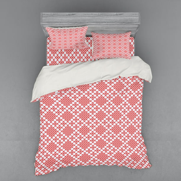 Ethnic Duvet Cover Set, Traditional Russian Slavic Stitch Pattern in