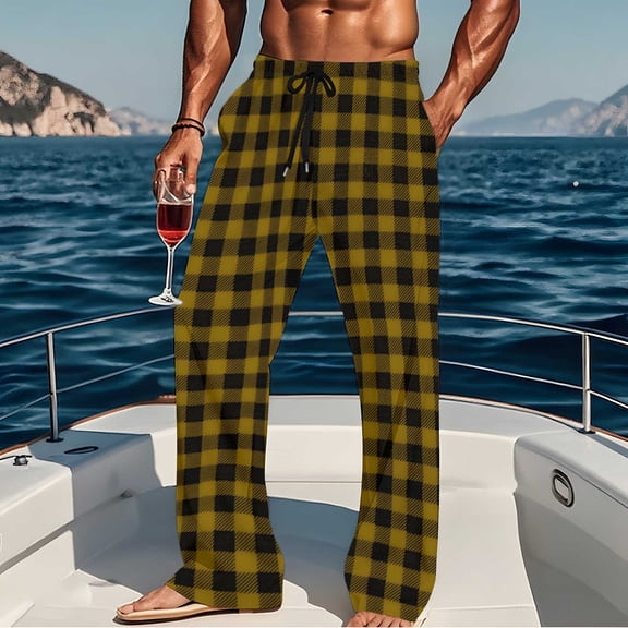 Dlentnea Men's Plaid Pajamas Casual Loose Lightweight Pants Plaid Lounge Sleepwear Trousers with Pockets