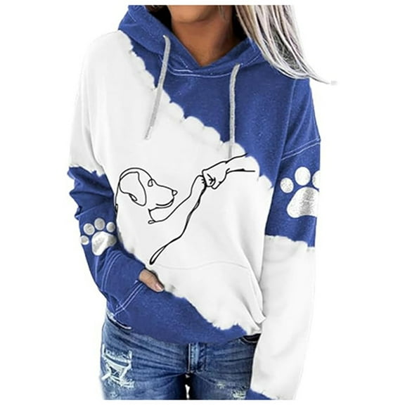 Bibifish Womens Hoodies Cute Dog Paw Fist Bump Graphic Print Long Sleeve Drawstring Sweatshirts Comfy Pocket Plus Size Pullover Tops