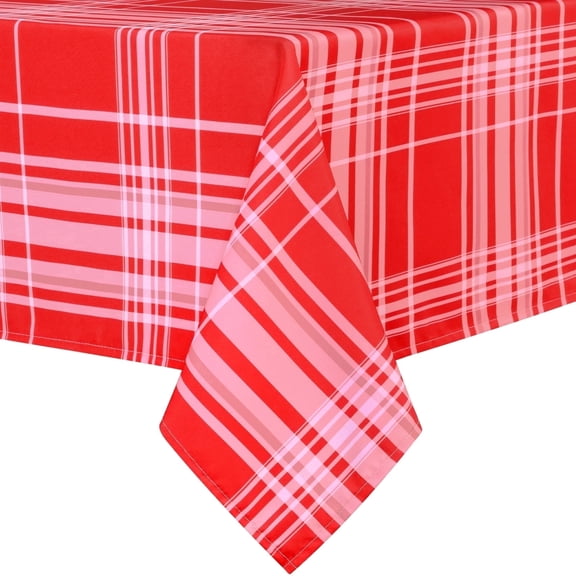 Sevenstars Red Plaid Tablecloth Rectangle Gingham Table Cloth Polyester Washable Table Cover for Dinner Party, Red and White, 60" x 84"