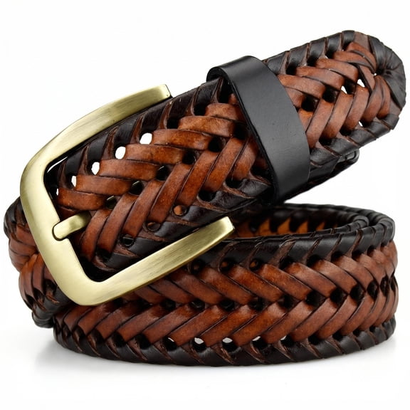 Men's Two-Tone Braided Leather Belt, No Hole Adjustable Zinc Alloy Buckle Waist Belt for Casual Business Wear, 49.21 In
