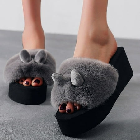 

Dyfzdhu Slippers For Women Fashion Beach Rabbit Ear Women Slip-On Open Toe Wedges Warm Winter Slipper Shoes