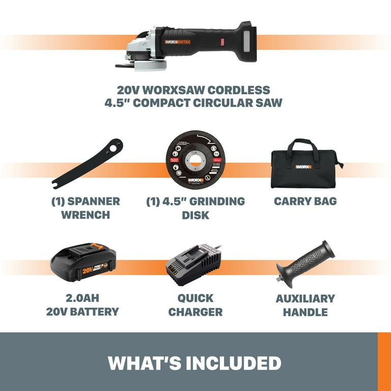 Worx WX812L 20V Power Share 4.5 Cordless Angle Grinder with Brushless  Motor (Battery & Charger Included)