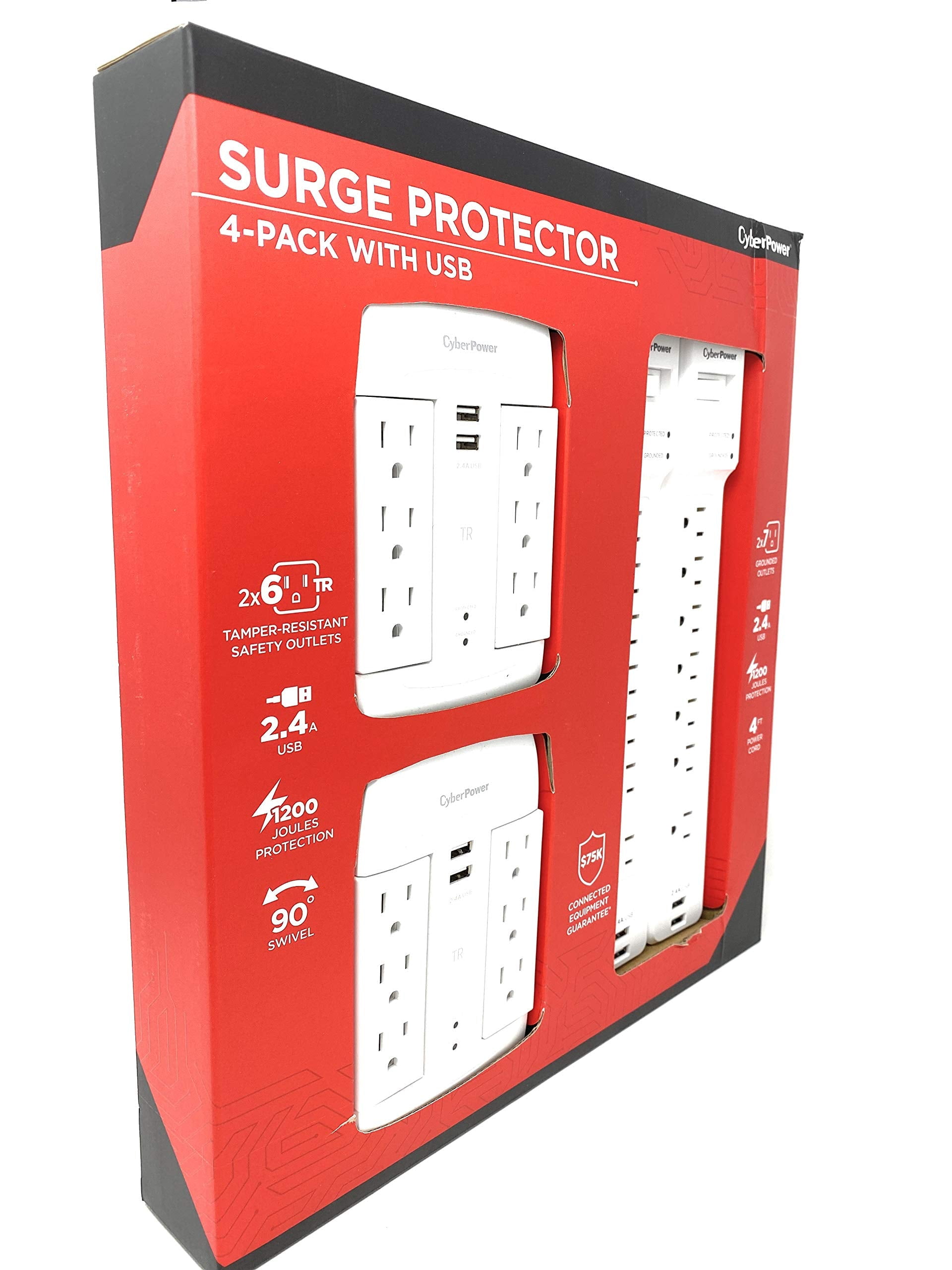 CyberPower MP1055WWSS Multi-Pack de supresores, 4 Piezas 1200 Joules ...