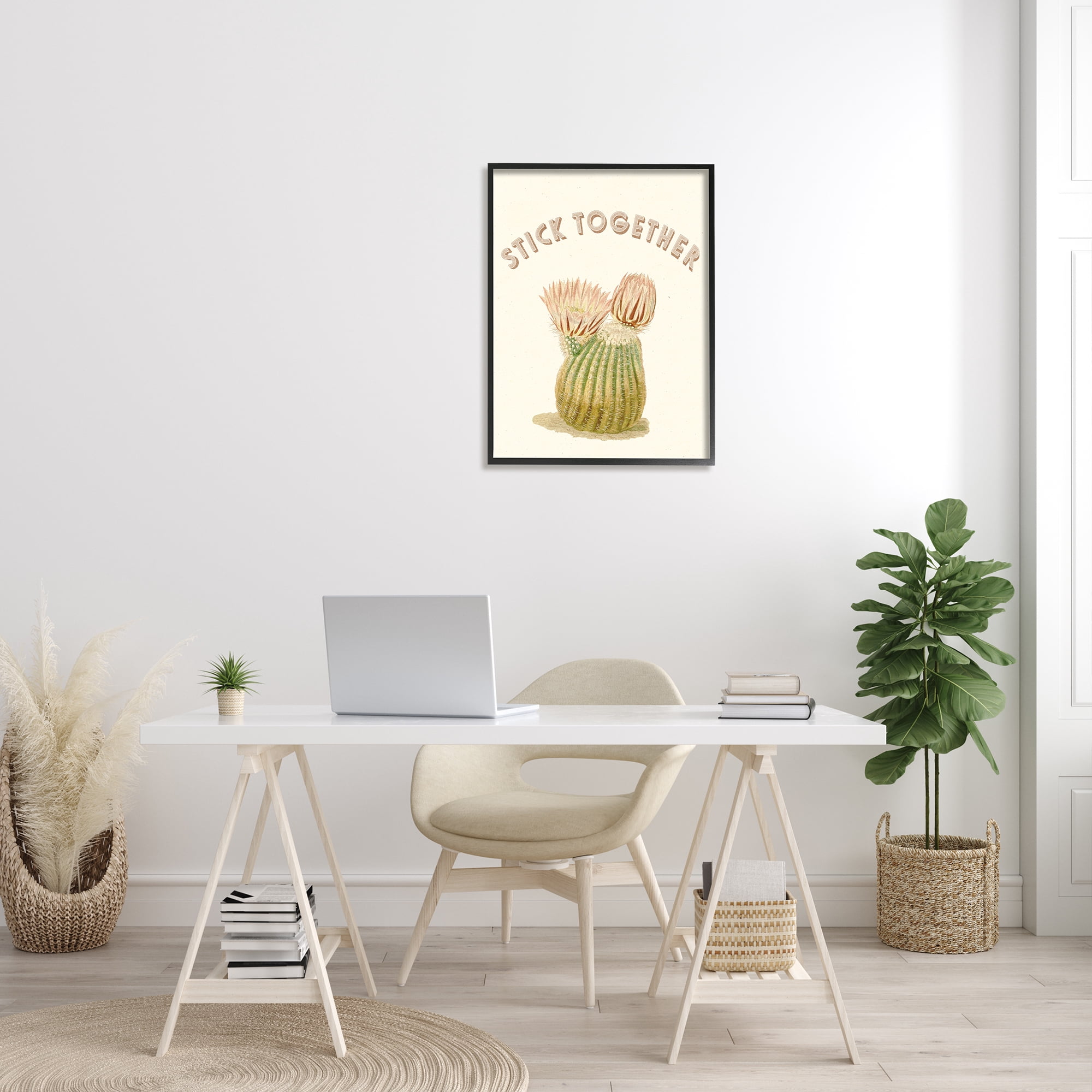 Stupell Industries Stick Together Retro Typography Floral Cactus Blooming Botanical & Floral Painting Black Framed Art Print Wall Art, 24 x 30