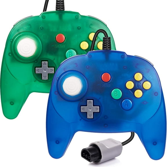Miadore 2 Pack Mini Wired Retro Controller Gamepad Joystick for N64 Console Video Games System(Clear Blue Green)