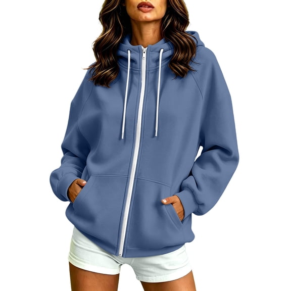 DISKEBUISS Women's Zip Up Hoodie Oversized Long Sleeve Sweatshirt with Pockets for Fall Casual Wear