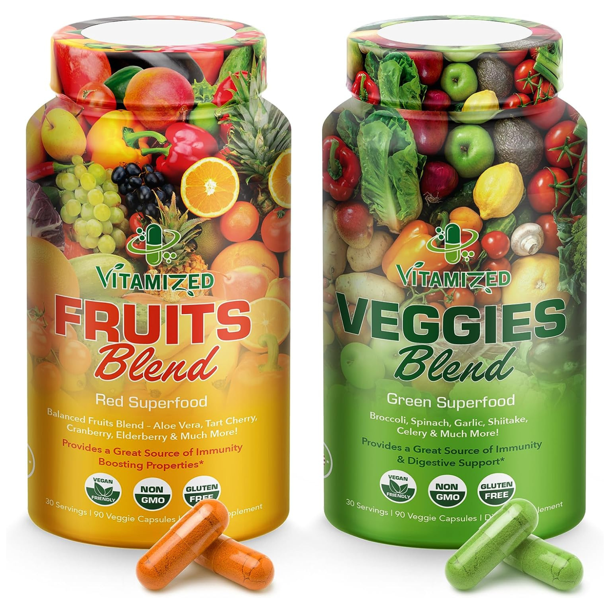 Vitamized Superfood Supplements with Broccoli, Spinach, Antioxidants, and Vitamins for Adults, 180 Count