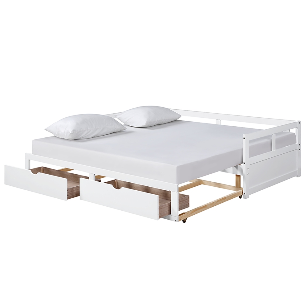 Hassch Wooden Daybed with Trundle Bed and Two Storage Drawers, Extendable Bed Daybed, Sofa Bed for Bedroom Living Room - image 2 of 8