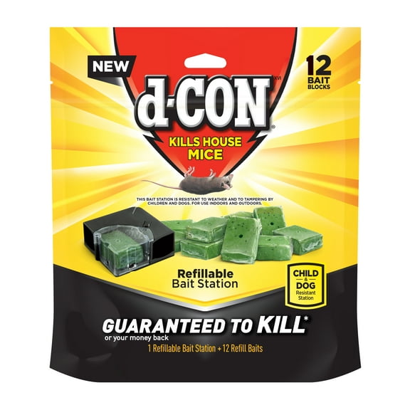 d-CON Refillable Corner Fit Mouse Poison Bait Station, 1 Trap   12 Bait Refills