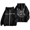 thumbnail image 2 of shqvo Jesus Loves You Hoodie Zip Up Hoodie Women Oversized Christian Sweatshirts Lightweight Long Sleeve Fleece Jacket with Pockets Preppy Clothes Black, 2 of 6