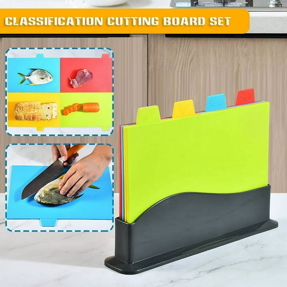 Classified Cutting Board with Holder Thick PP Chopping Sheet in Different Colors for Different Uses Kitchen Tools New - Multicolour