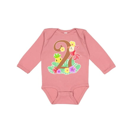 

Inktastic Tropical second birthday party parrot pineapple Gift Baby Boy or Baby Girl Long Sleeve Bodysuit