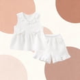 thumbnail image 4 of Scyoekwg Toddler Kids Girls Clothes Comfy Sleeveless Casual Solid Color Crew Neck Cotton Sweet Doll Collar Bowknot Tank Tops Ruffle Elastic Waistband Shorts Outfits, White, 5-6 Years, 4 of 5
