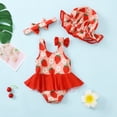 thumbnail image 3 of KIMI BEAR Newborn Baby Girls Swimsuits 3-6 Months Sleeveless Strawberry Print One-piece Swimsuit Bowknot Bathing Suit with Hat + Headband 3pcs Rash Guard Swimsuit Red, 3 of 8
